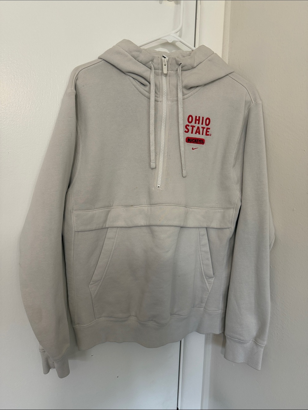 Nike Light Gray Ohio State Half-Zip Hoodie with Red Logo